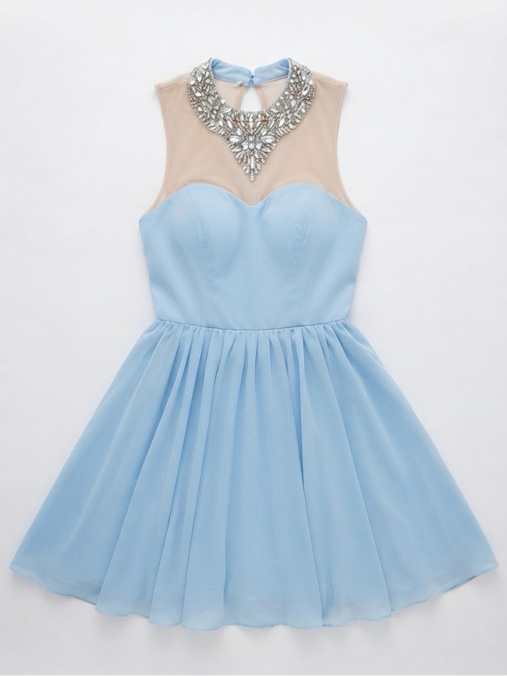 CITY STUDIO Beaded Illusion High Neck Fit & Flare Party Dress Dusty Blue 5
